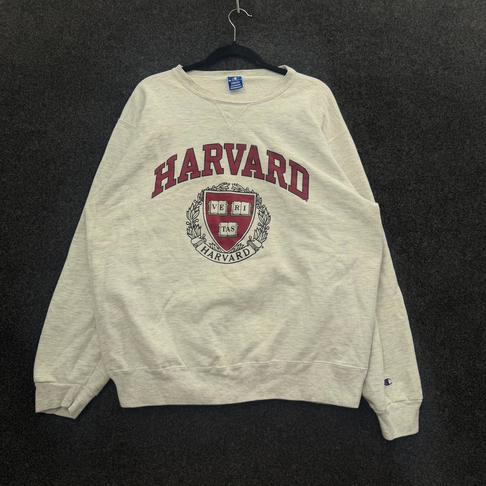 Vintage 90s Champion Harvard University Sweatshirt Grey Made in USA XXL
